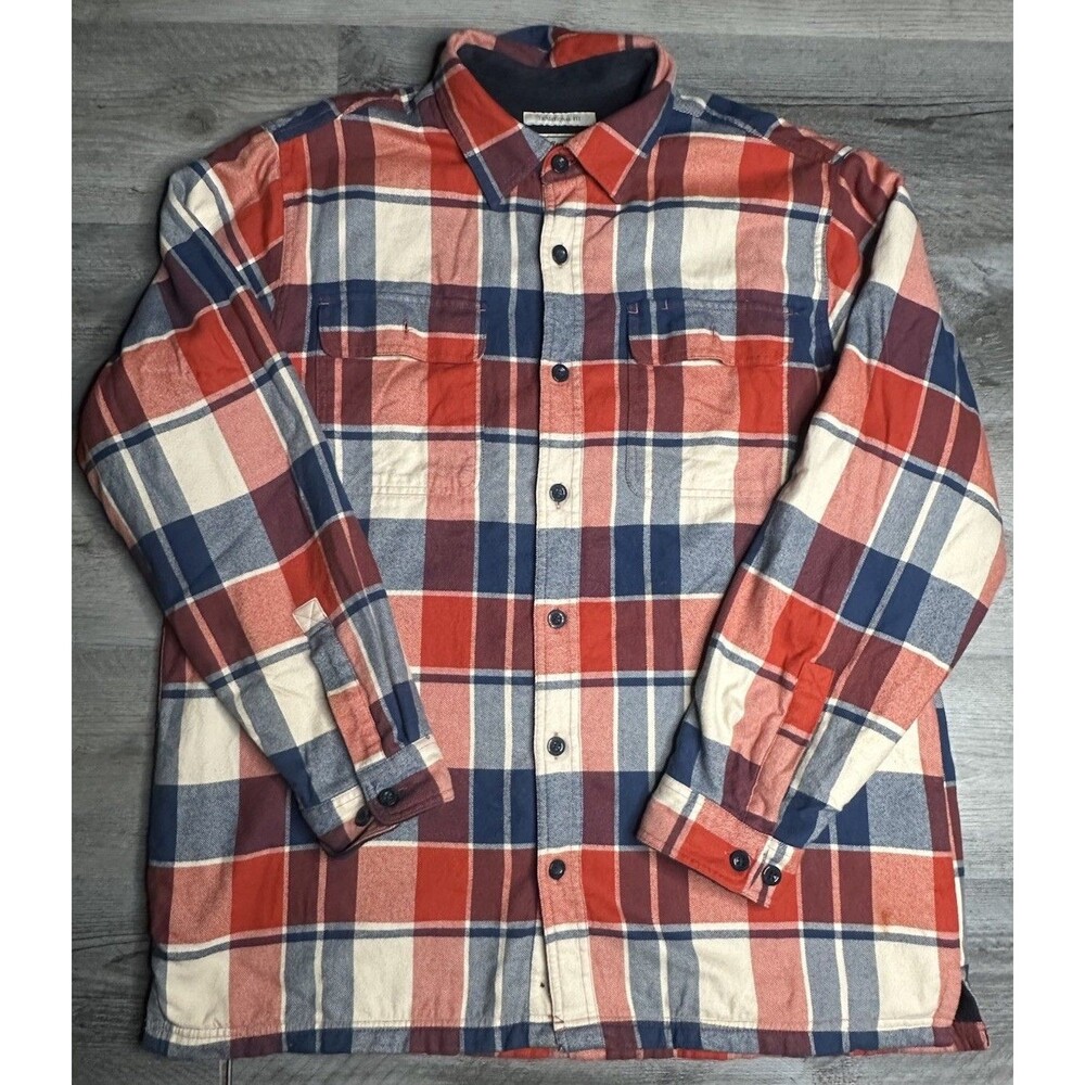 L.L. Bean Plaid Fleece Lined Flannel Shirt Red Navy Traditional Fit Men US L